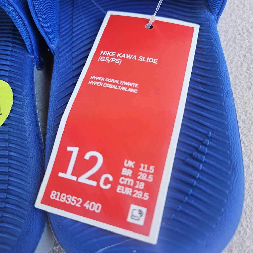 Nike Kawa Slide GS Toddler SZ 12 Hyper Cobalt White Slip-On Sandal 819352-400